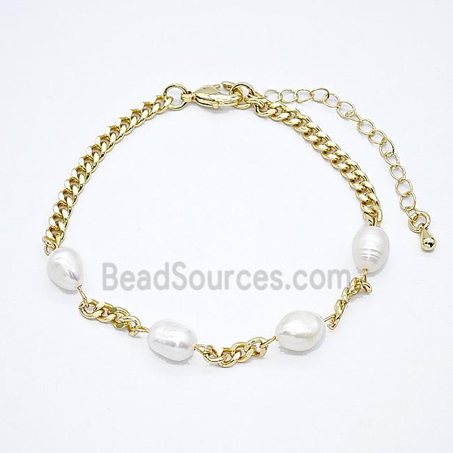 Copper Bracelet With Pearl Gold Plated