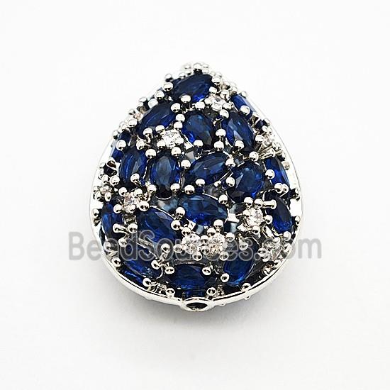 Copper Teardrop Beads Pave Blue Crystal Glass Platinum Plated