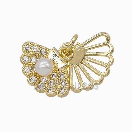 Copper Scallop Shell Pendant Pave Zirconia Resin Gold Plated