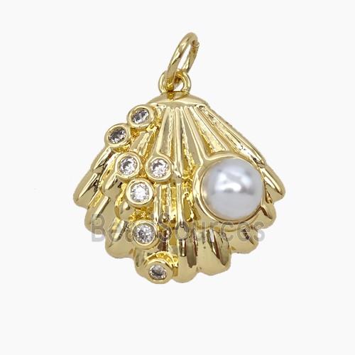 Copper Scallop Shell Pendant Pave Zirconia Resin Gold Plated