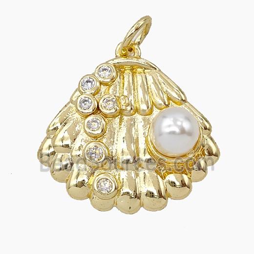 Copper Scallop Shell Pendant Pave Zirconia Resin Gold Plated