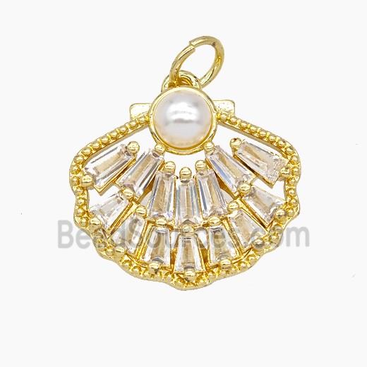 Copper Scallop Shell Pendant Pave Zirconia Resin Gold Plated