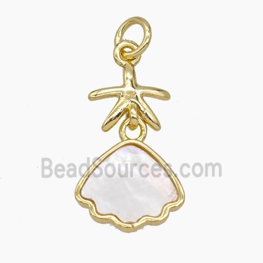 Copper Starfish Scallop Pendant Pave Shell Gold Plated
