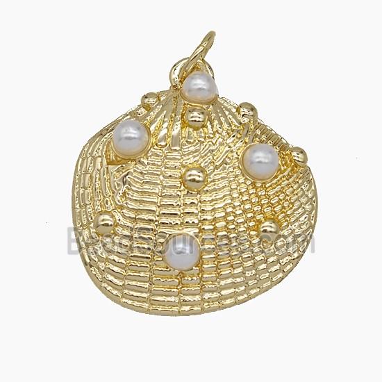 Copper Scallop Shell Pendant Pave Resin Gold Plated