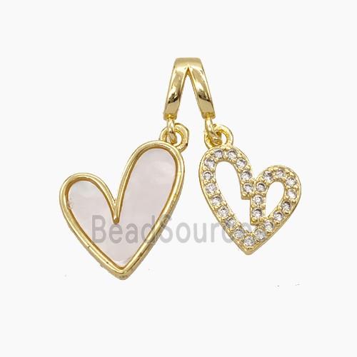 Copper Heart Pendant Pave Zirconia Shell Gold Plated