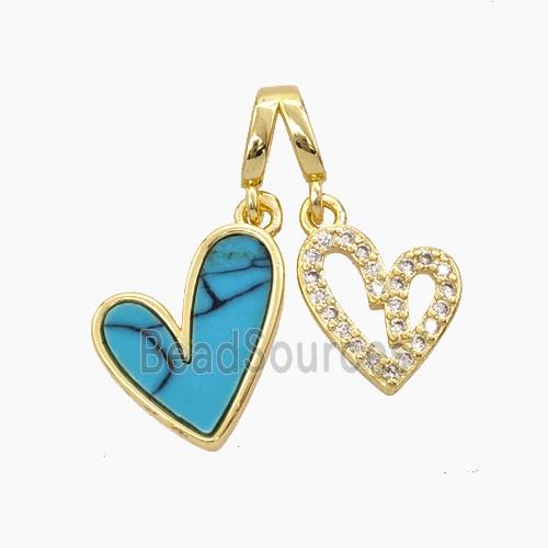 Copper Heart Pendant Pave Zirconia Turquoise Gold Plated