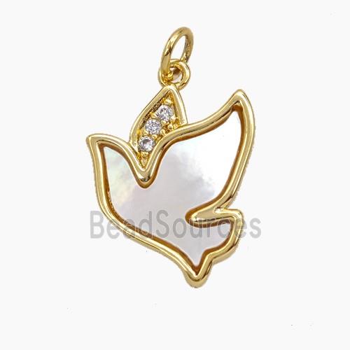 Copper Peace Dove Pendant Pave Zirconia Shell Birds Gold Plated