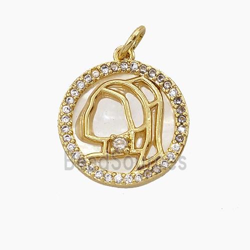 Copper Human Face Pendant Pave Zirconia Shell Gold Plated