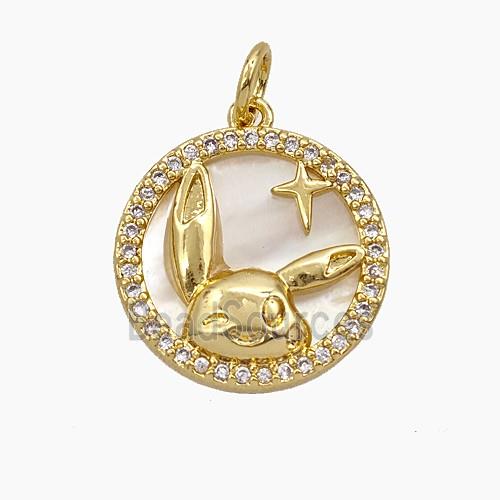 Copper Rabbit Pendant Pave Zirconia Shell Gold Plated