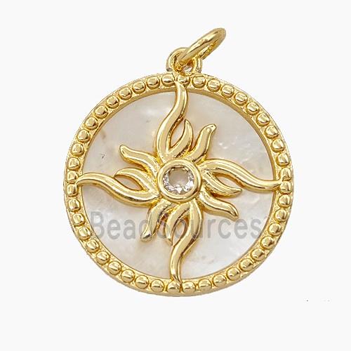 Copper Sun Pendant Pave Zirconia Shell Gold Plated