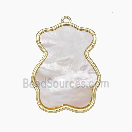 Copper Bear Pendant Pave Shell Gold Plated