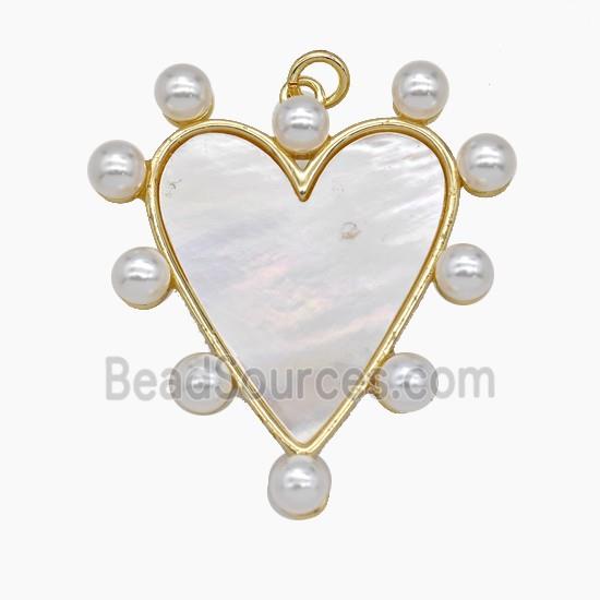 Copper Heart Pendant Pave Shell Resin Gold Plated