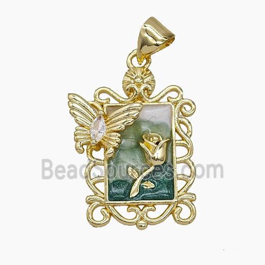 Copper Tulip Flower Pendant Enamel Butterfly Gold Plated