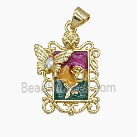 Copper Tulip Flower Pendant Enamel Butterfly Gold Plated