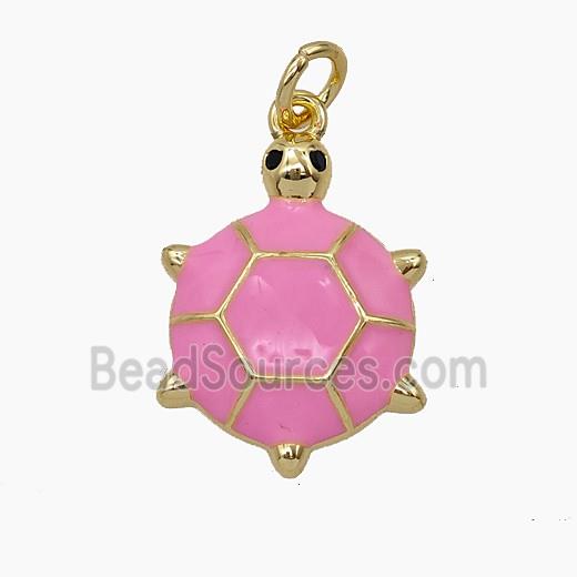 Copper Tortoise Pendant Pink Enamel Gold Plated