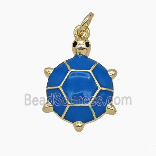 Copper Tortoise Pendant Blue Enamel Gold Plated