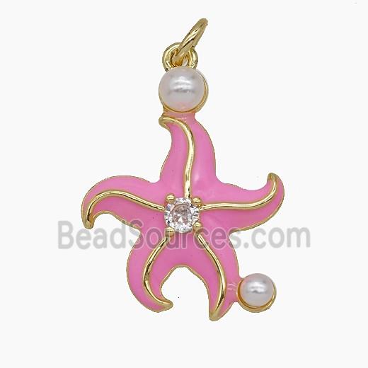 Copper Starfish Pendant Pink Enamel Gold Plated