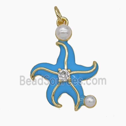 Copper Starfish Pendant Blue Enamel Gold Plated