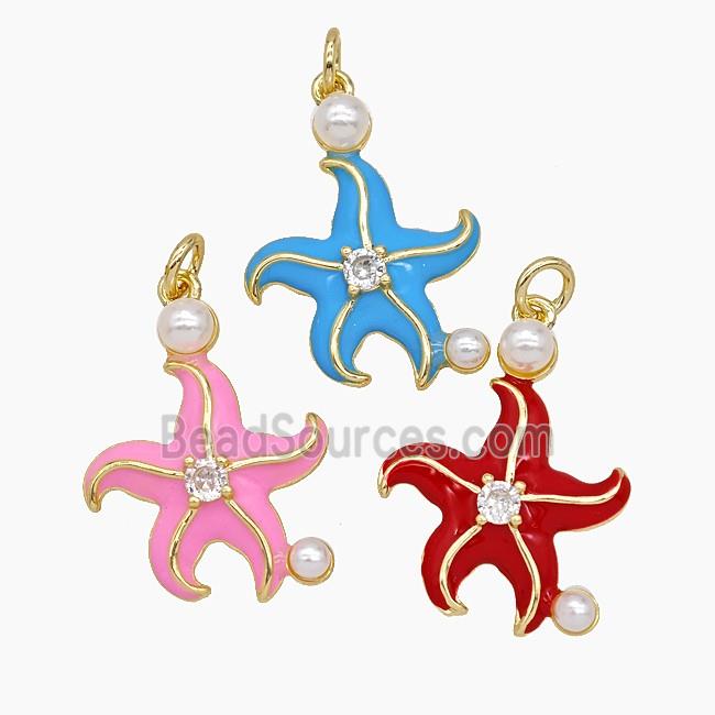 Copper Starfish Pendant Enamel Gold Plated Mixed