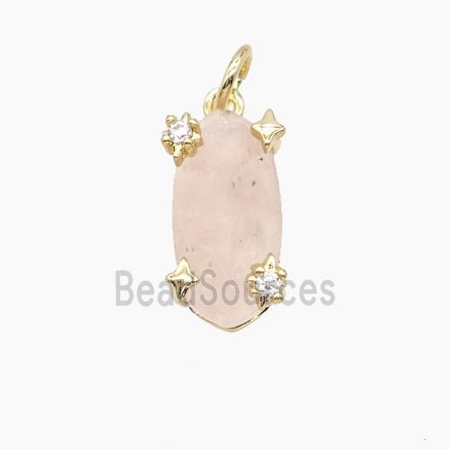 Rose Quartz Oval Pendant Copper Gold Plated