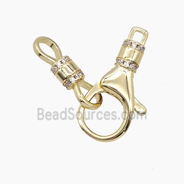 Copper Lobster Clasp Pave Zirconia Gold Plated