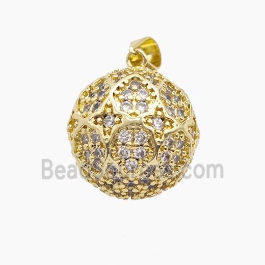 Copper Ball Round Pendant Pave Zirconia Gold Plated