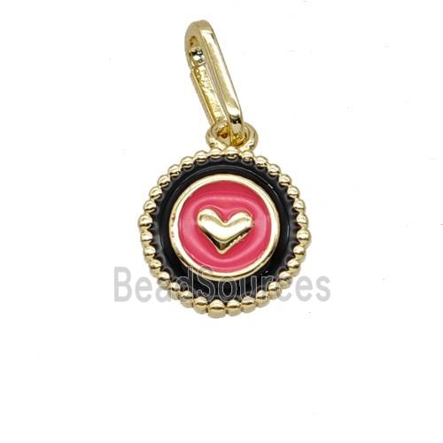 Copper Heart Pendant Black Red Enamel Gold Plated