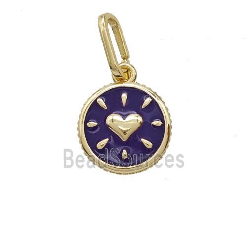 Copper Heart Pendant Purple Enamel Gold Plated