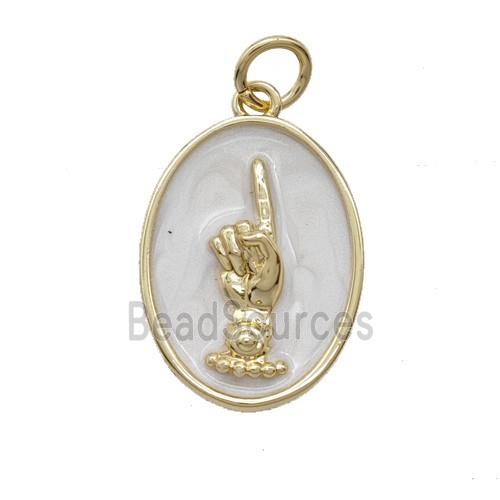 Copper Hand Pendant White Enamel Oval Gold Plated