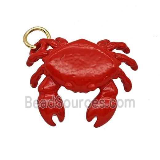 Copper Crab Pendant Red Enamel Gold Plated