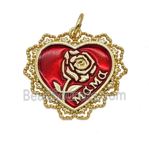 Copper Rose Flower Pendant Painted Heart Mama Gold Plated