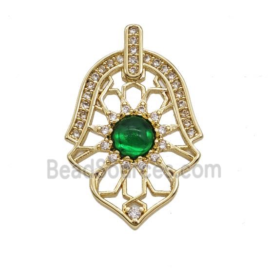 Copper Hamsahand Pendant Pave Zirconia Gold Plated