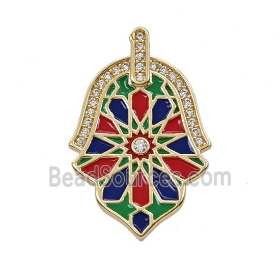Copper Hamsahand Pendant Pave Zirconia Enamel Gold Plated