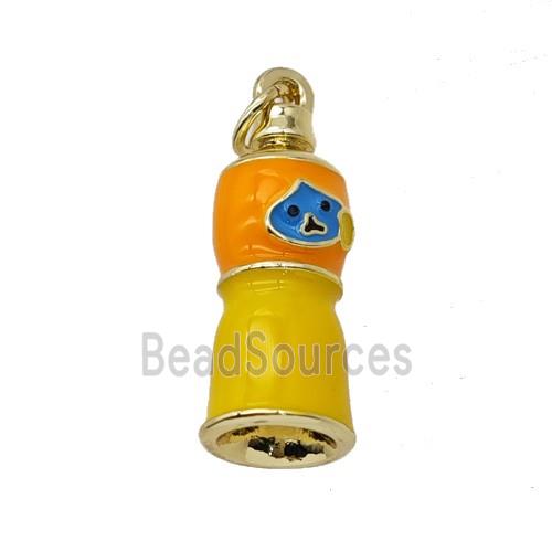 Copper Hourglass Pendant Orange Yellow Enamel Gold Plated