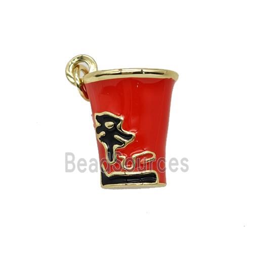 Copper Bucket Pendant Red Enamel Gold Plated
