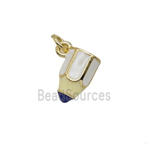 Copper Pencil Pendant White Enamel Gold Plated