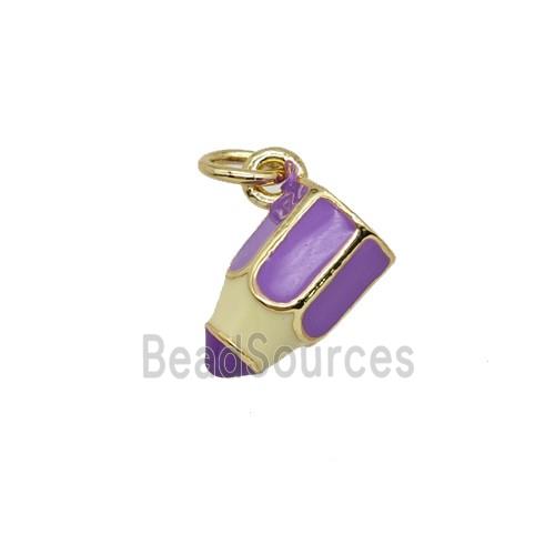 Copper Pencil Pendant Lavender Enamel Gold Plated