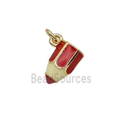 Copper Pencil Pendant Red Enamel Gold Plated