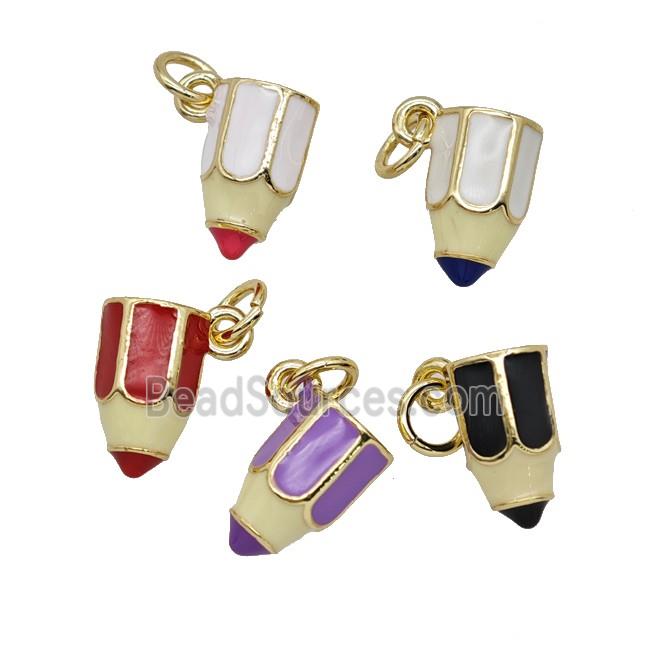 Copper Pencil Pendant Enamel Gold Plated Mixed