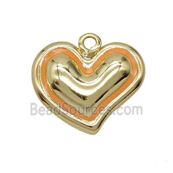 Copper Heart Pendant Orange Enamel Gold Plated