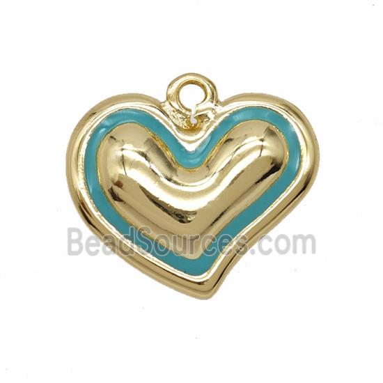 Copper Heart Pendant Teal Enamel Gold Plated