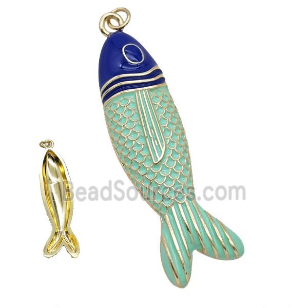 Copper Fish Pendant Green Blue Enamel Gold Plated