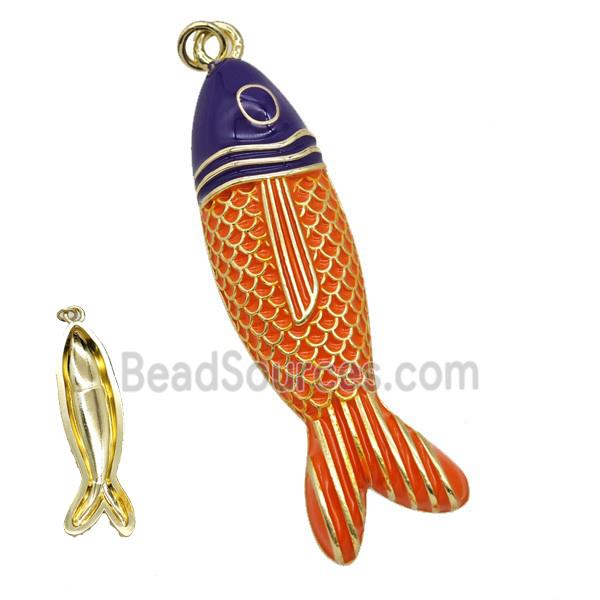 Copper Fish Pendant Orange Blue Enamel Gold Plated