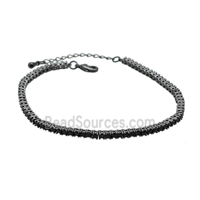 Copper Bracelet Pave Crystal Glass Black Plated