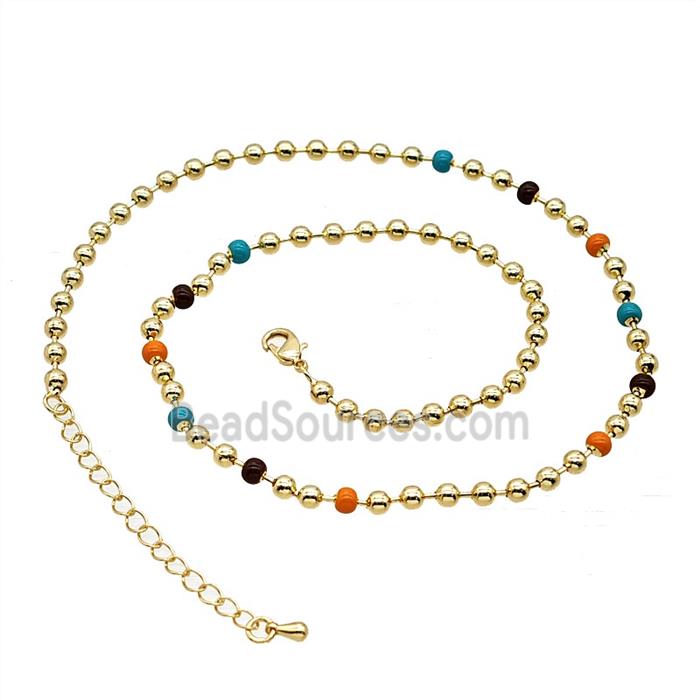 Copper Ball Necklace Chain Enamel Gold Plated