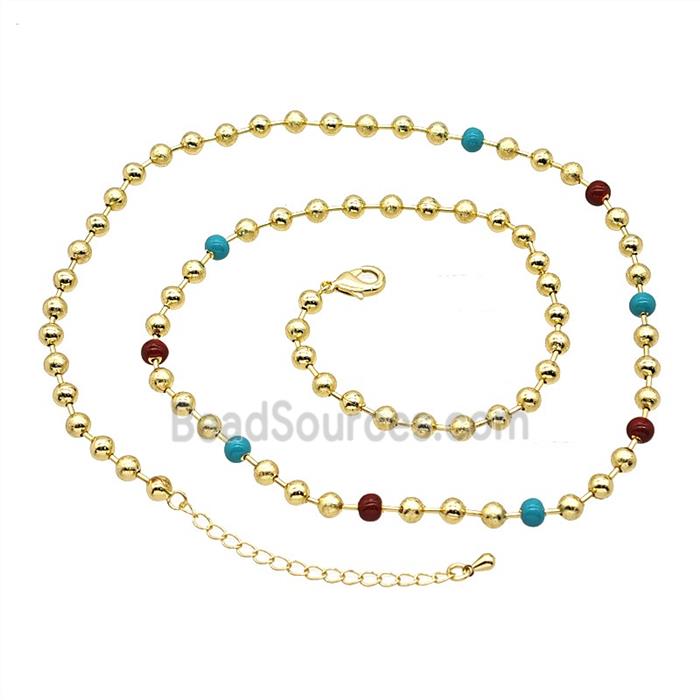 Copper Ball Necklace Chain Enamel Gold Plated