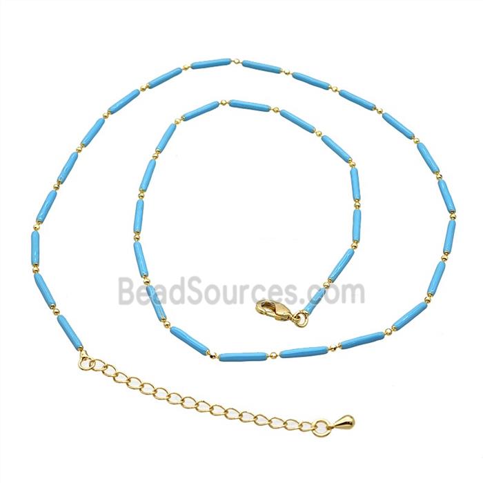 Copper Necklace Chain Blue Enamel Gold Plated