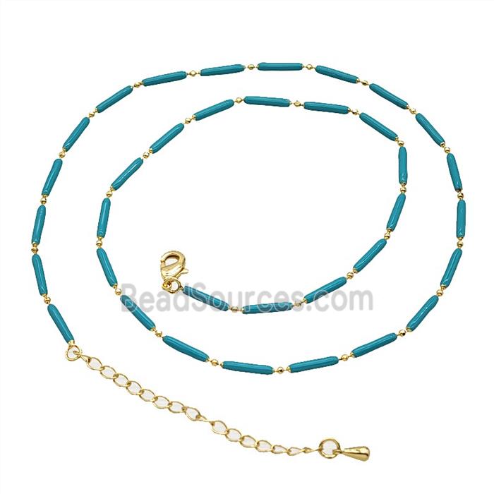 Copper Necklace Chain Teal Enamel Gold Plated