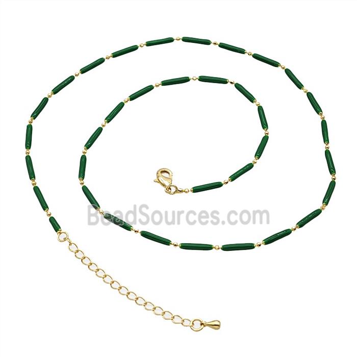 Copper Necklace Chain Green Enamel Gold Plated