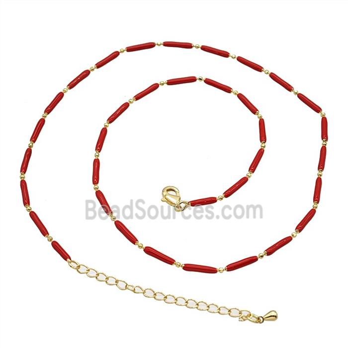 Copper Necklace Chain Red Enamel Gold Plated